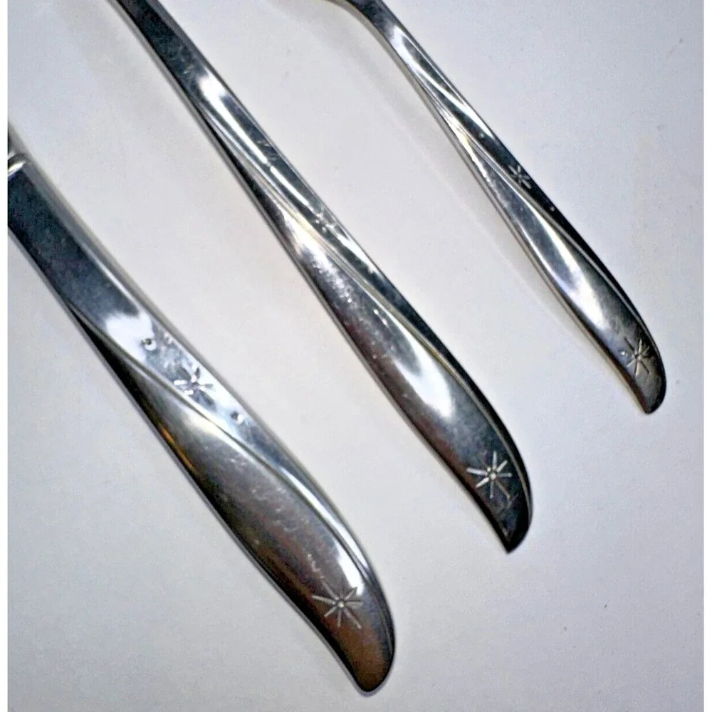 Oneida Community Twin Star MCM Serving Spoon Fork Knife Stainless Flatware  3 Pc